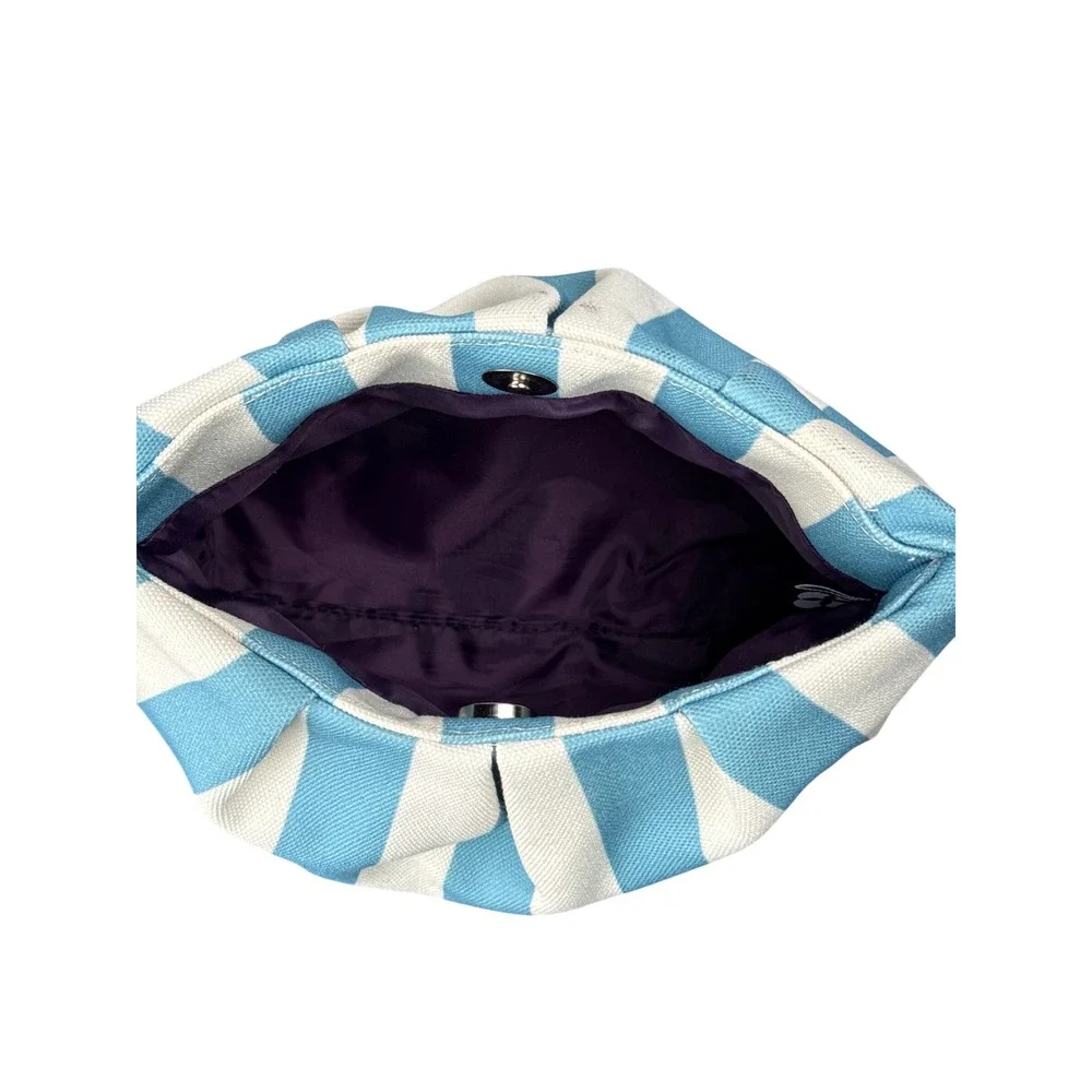 Striped Canvas Pouch Cosmetic Bag Makeup Clutch Organizer Blue White